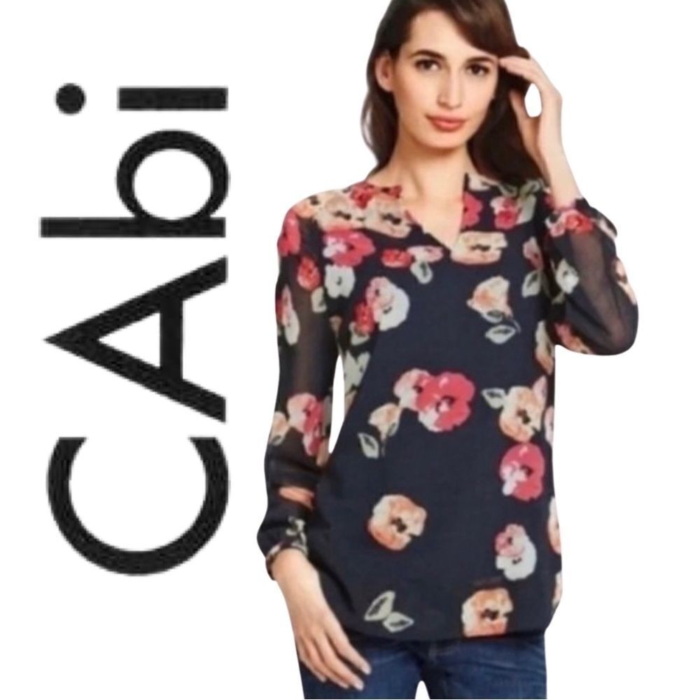 Cabi #971 Poppy Floral Chiffon Semi Sheer Blouse • Small